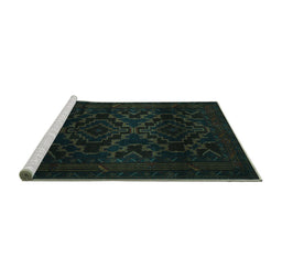 Sideview of Machine Washable Persian Turquoise Traditional Area Rugs, wshtr2497turq