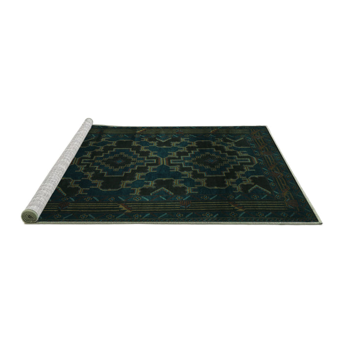 Sideview of Machine Washable Persian Turquoise Traditional Area Rugs, wshtr2497turq