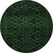 Round Machine Washable Persian Emerald Green Traditional Area Rugs, wshtr2497emgrn