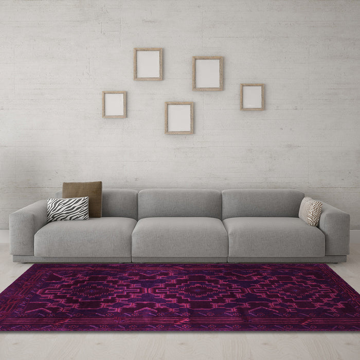 Machine Washable Persian Pink Traditional Rug in a Living Room, wshtr2497pnk