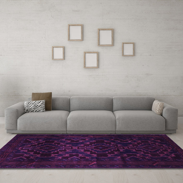 Machine Washable Persian Purple Traditional Area Rugs in a Living Room, wshtr2497pur