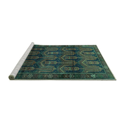 Sideview of Machine Washable Persian Turquoise Traditional Area Rugs, wshtr2498turq