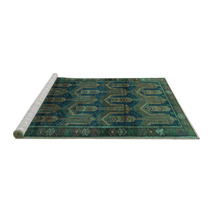 Sideview of Machine Washable Persian Turquoise Traditional Area Rugs, wshtr2498turq