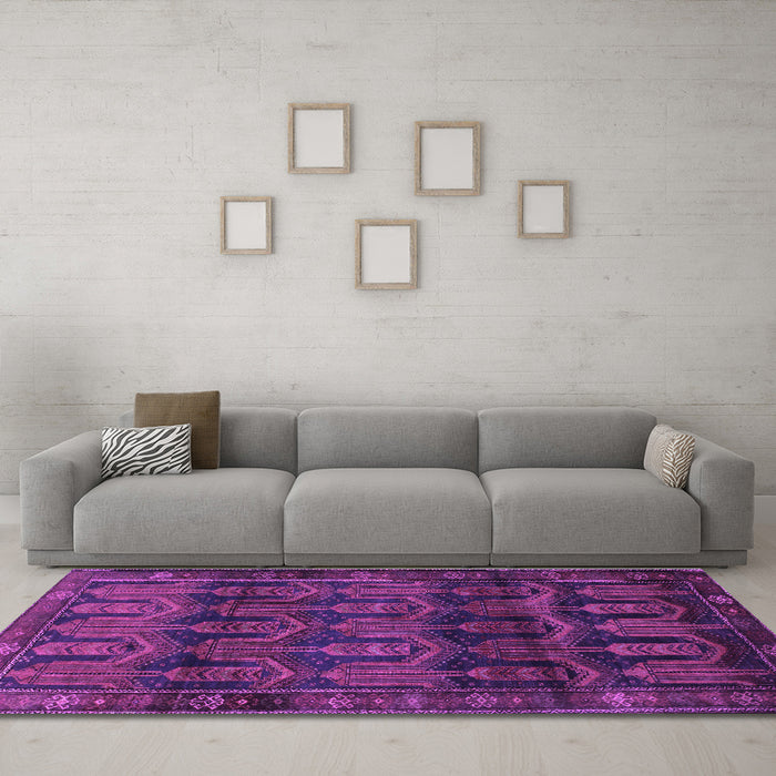 Machine Washable Persian Purple Traditional Area Rugs in a Living Room, wshtr2498pur