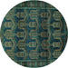 Round Persian Turquoise Traditional Rug, tr2498turq