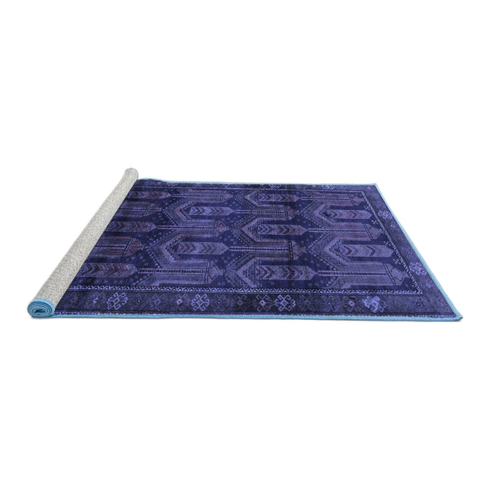 Sideview of Machine Washable Persian Blue Traditional Rug, wshtr2498blu
