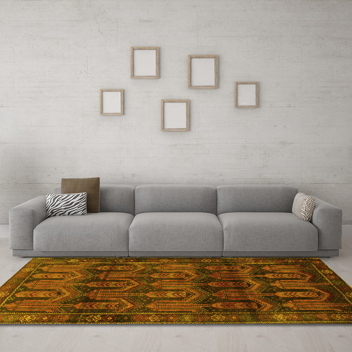 Machine Washable Persian Yellow Traditional Rug in a Living Room, wshtr2498yw