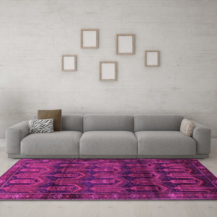 Machine Washable Persian Pink Traditional Rug in a Living Room, wshtr2498pnk