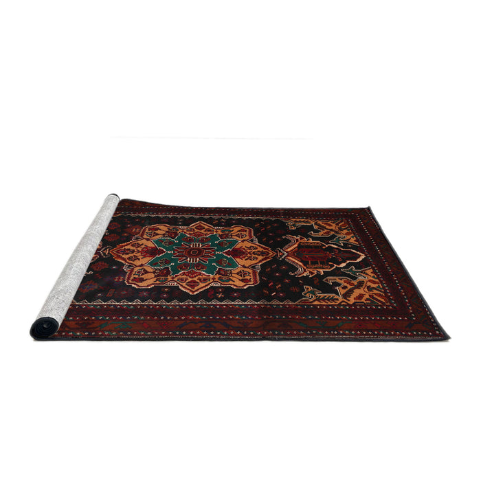 Sideview of Machine Washable Traditional Dark Brown Rug, wshtr2499