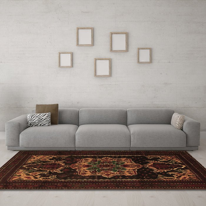 Machine Washable Persian Brown Traditional Rug in a Living Room,, wshtr2499brn