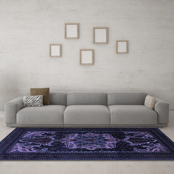 Machine Washable Persian Blue Traditional Rug in a Living Room, wshtr2499blu