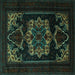 Square Machine Washable Persian Turquoise Traditional Area Rugs, wshtr2499turq