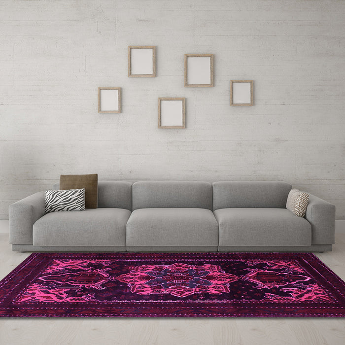 Machine Washable Persian Pink Traditional Rug in a Living Room, wshtr2499pnk
