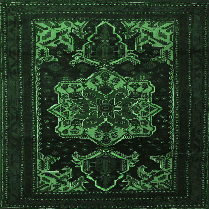 Square Machine Washable Persian Emerald Green Traditional Area Rugs, wshtr2499emgrn