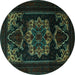 Round Machine Washable Persian Turquoise Traditional Area Rugs, wshtr2499turq