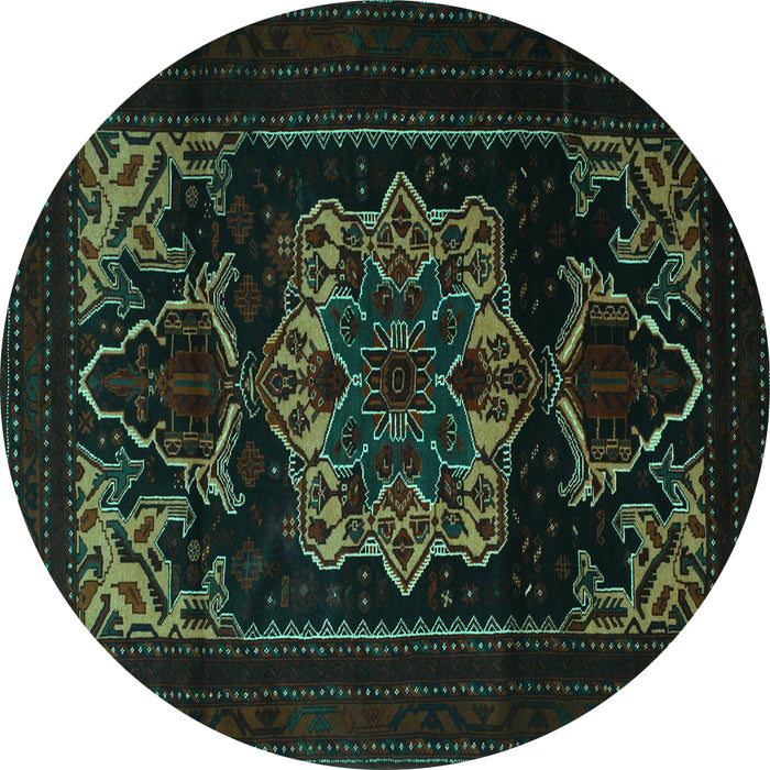 Round Persian Turquoise Traditional Rug, tr2499turq