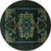 Round Persian Turquoise Traditional Rug, tr2499turq
