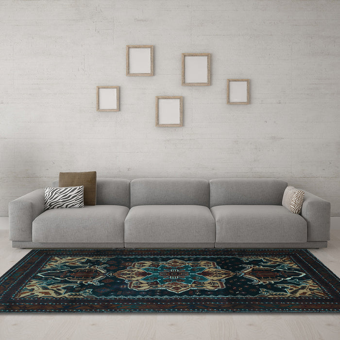 Machine Washable Persian Light Blue Traditional Rug in a Living Room, wshtr2499lblu