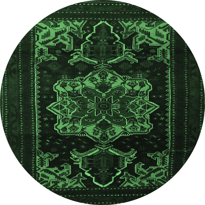 Round Machine Washable Persian Emerald Green Traditional Area Rugs, wshtr2499emgrn