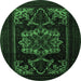 Round Machine Washable Persian Emerald Green Traditional Area Rugs, wshtr2499emgrn