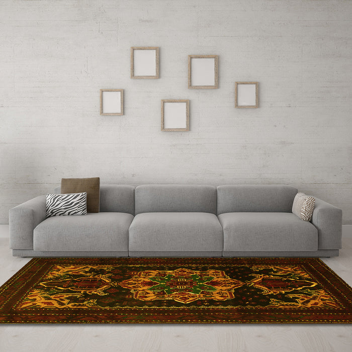 Machine Washable Persian Yellow Traditional Rug in a Living Room, wshtr2499yw