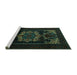 Sideview of Machine Washable Persian Turquoise Traditional Area Rugs, wshtr2499turq