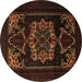 Round Machine Washable Persian Brown Traditional Rug, wshtr2499brn