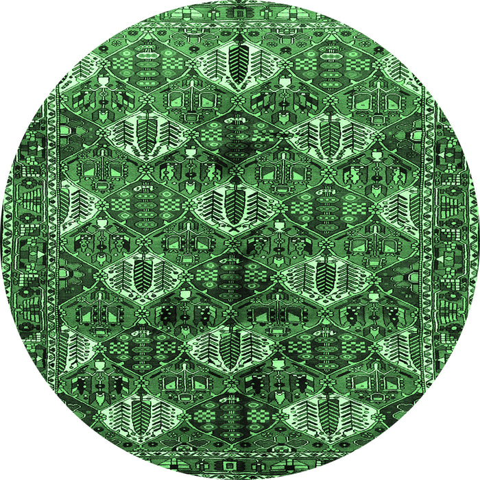 Round Machine Washable Persian Emerald Green Traditional Area Rugs, wshtr249emgrn