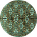 Round Machine Washable Persian Turquoise Traditional Area Rugs, wshtr249turq