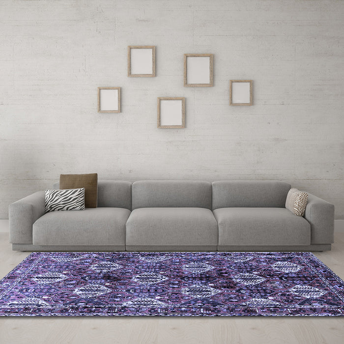 Machine Washable Persian Blue Traditional Rug in a Living Room, wshtr249blu