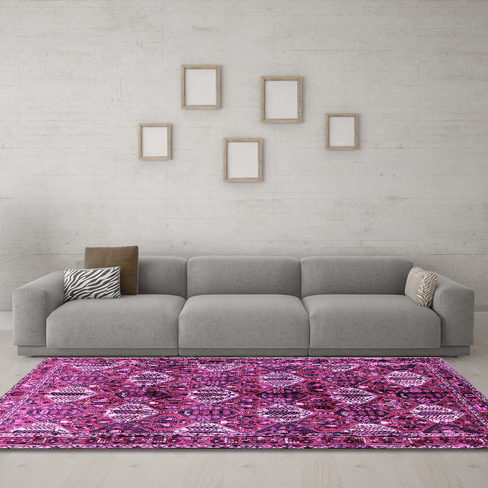 Machine Washable Persian Purple Traditional Area Rugs in a Living Room, wshtr249pur