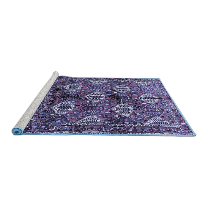 Sideview of Machine Washable Persian Blue Traditional Rug, wshtr249blu