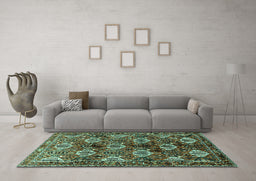 Machine Washable Persian Turquoise Traditional Area Rugs in a Living Room,, wshtr249turq