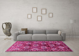 Machine Washable Persian Pink Traditional Rug in a Living Room, wshtr249pnk