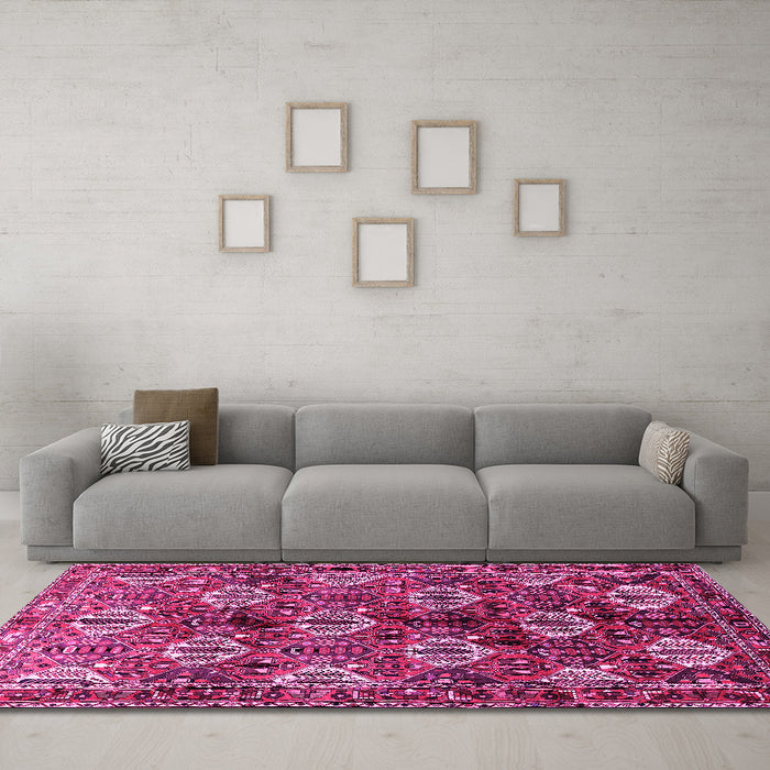 Machine Washable Persian Pink Traditional Rug in a Living Room, wshtr249pnk