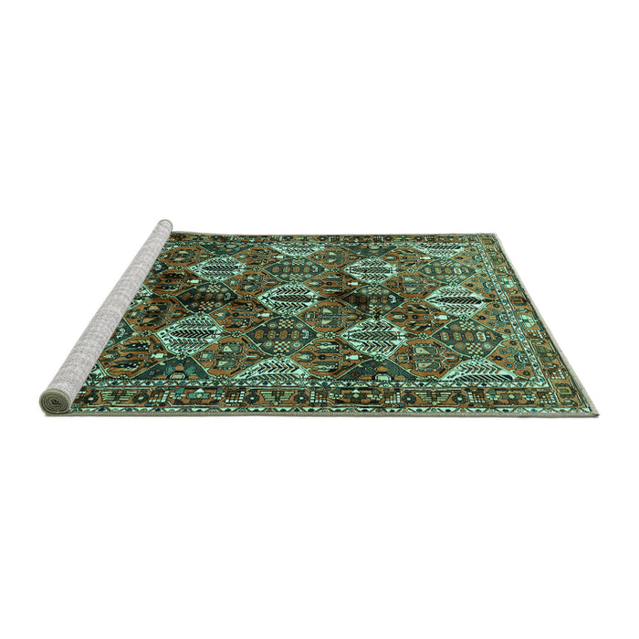 Sideview of Machine Washable Persian Turquoise Traditional Area Rugs, wshtr249turq