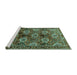 Sideview of Machine Washable Persian Turquoise Traditional Area Rugs, wshtr249turq