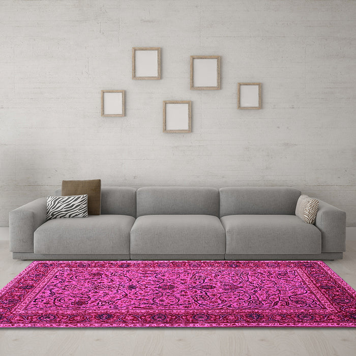 Machine Washable Persian Pink Traditional Rug in a Living Room, wshtr24pnk