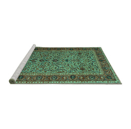 Sideview of Machine Washable Persian Turquoise Traditional Area Rugs, wshtr24turq