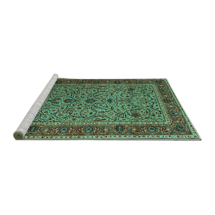 Sideview of Machine Washable Persian Turquoise Traditional Area Rugs, wshtr24turq