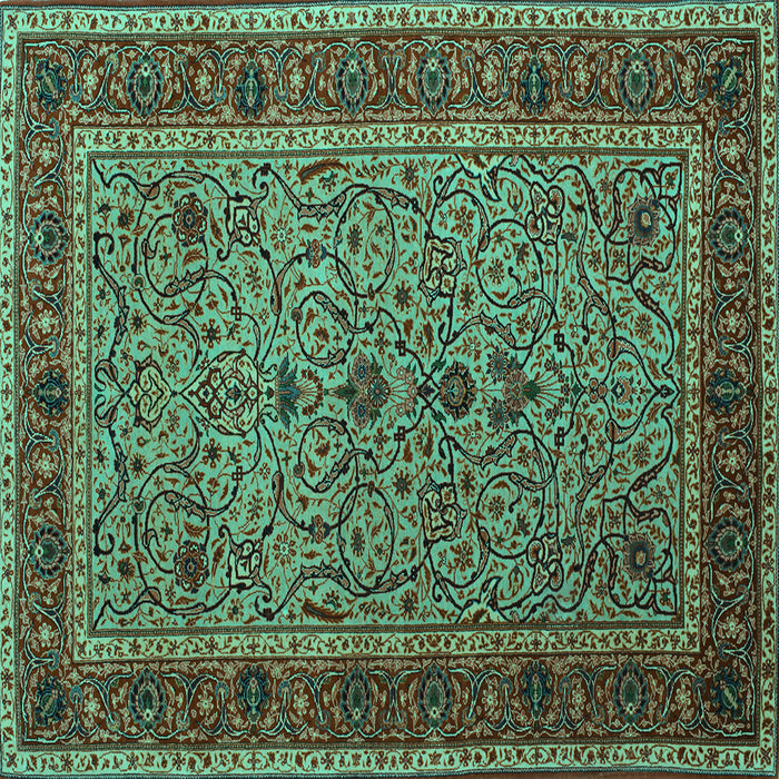 Square Machine Washable Persian Turquoise Traditional Area Rugs, wshtr24turq