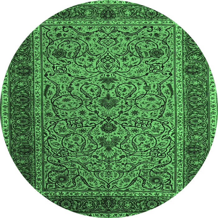Round Machine Washable Persian Emerald Green Traditional Area Rugs, wshtr24emgrn