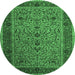 Round Machine Washable Persian Emerald Green Traditional Area Rugs, wshtr24emgrn