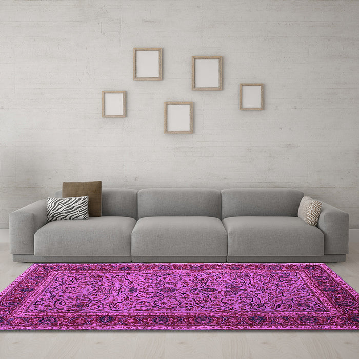 Machine Washable Persian Purple Traditional Area Rugs in a Living Room, wshtr24pur