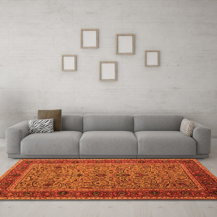 Machine Washable Persian Orange Traditional Area Rugs in a Living Room, wshtr24org