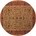 Round Persian Brown Traditional Rug, tr24brn
