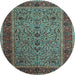 Round Machine Washable Persian Light Blue Traditional Rug, wshtr24lblu