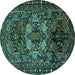 Round Machine Washable Persian Turquoise Traditional Area Rugs, wshtr2500turq