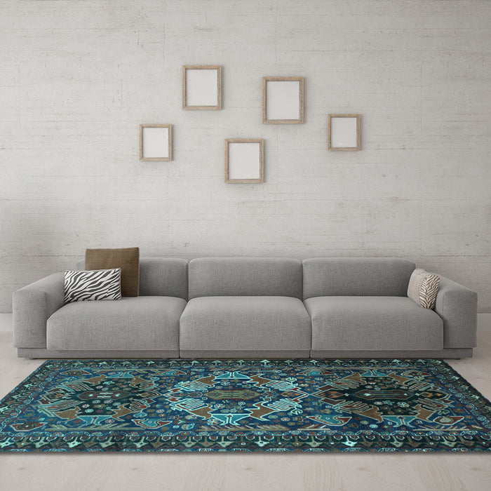 Machine Washable Persian Light Blue Traditional Rug in a Living Room, wshtr2500lblu
