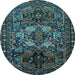 Round Machine Washable Persian Light Blue Traditional Rug, wshtr2500lblu